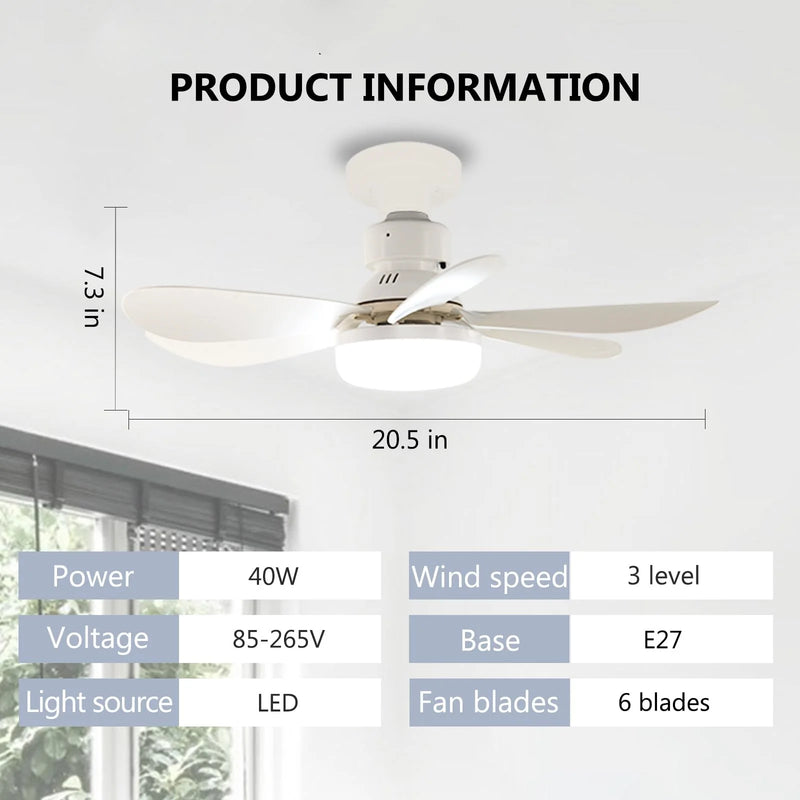 Ventilador de teto com soquete LED de 40 W com luz, com controle remoto.