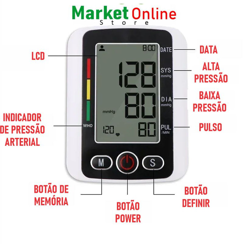 Monitor de pressão arterial digital portátil para braço superior