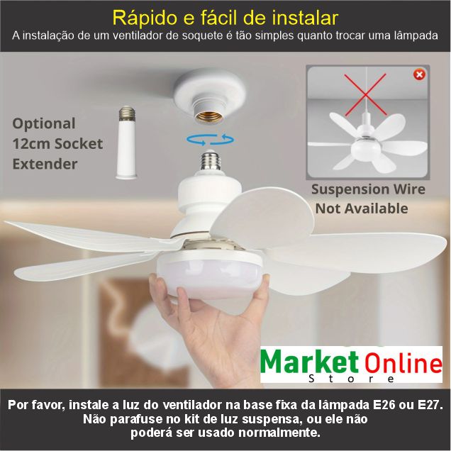 Ventilador de teto com soquete LED de 40 W com luz, com controle remoto.